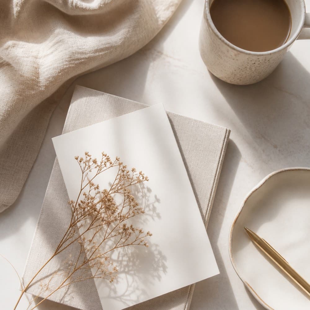 Editorial flatlay of ASFI fragrance styling accessories